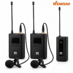 Système de microphone  sans fil  UHF double micro-cravate pour iPhone/Android, microphone caméra DSLR enregistrement de moniteur audio en temps réel émetteur Vlog 1 + récepteur 1