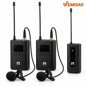 Système de microphone  sans fil  UHF double micro-cravate pour iPhone/Android, microphone caméra DSLR enregistrement de moniteur audio en temps réel émetteur Vlog 1 + récepteur 1