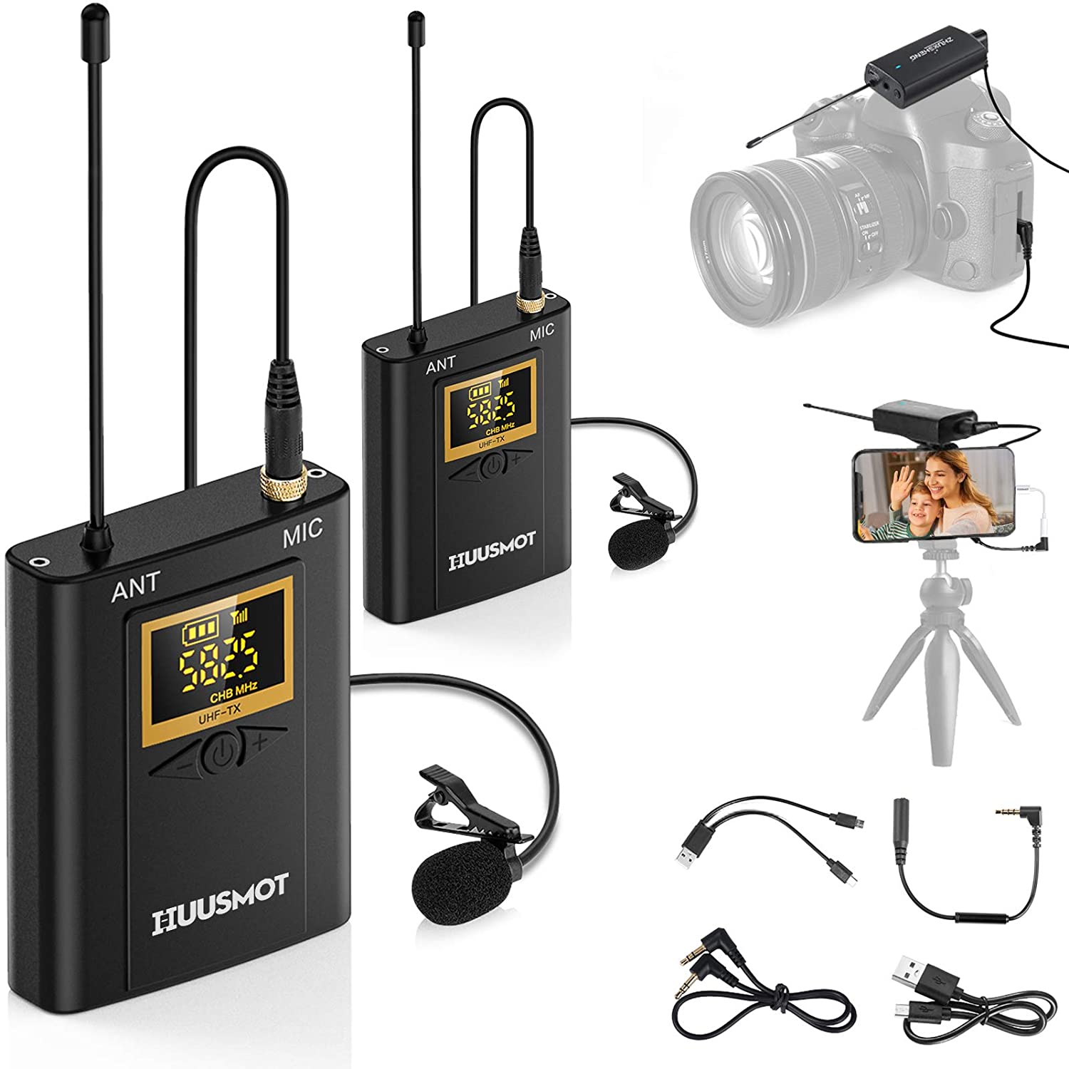 Système de microphone sans fil UHF double micro-cravate pour  iPhone/Android, microphone caméra DSLR enregistrement de moniteur audio en  temps réel émetteur Vlog 1 + récepteur 1 – VEMISAO – Vente du Matériel