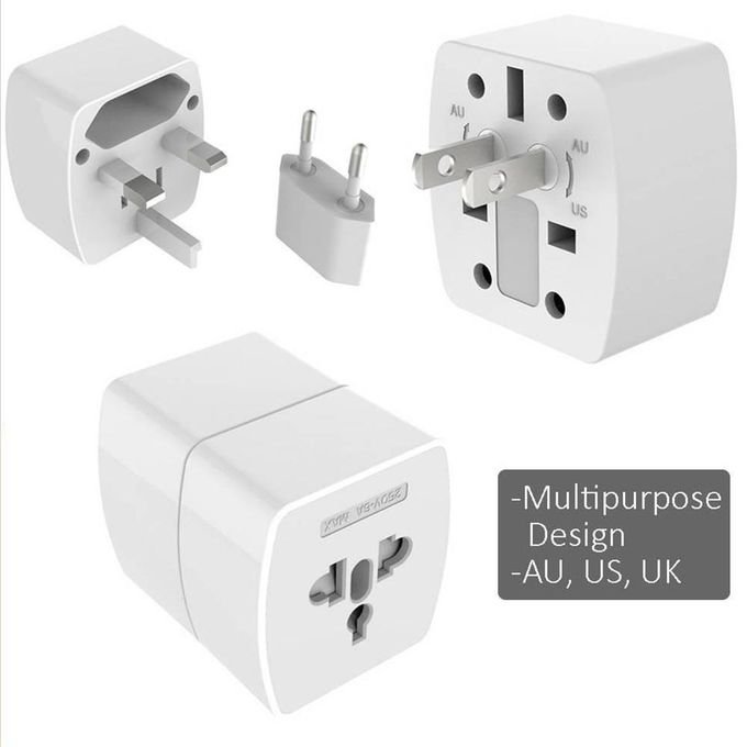 VEMISAO Z4 - Adaptateur de prise universel ABS VO avec broche UK/EU/US/AU et 2 prises universelles (6A)- BLanc