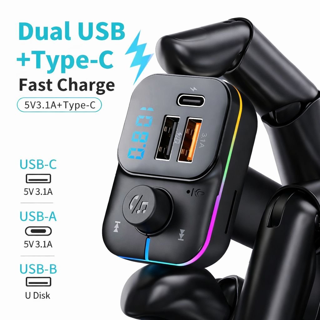 Transmetteur Bluetooth FM voiture avec chargeur USB & USB-C – Image 2
