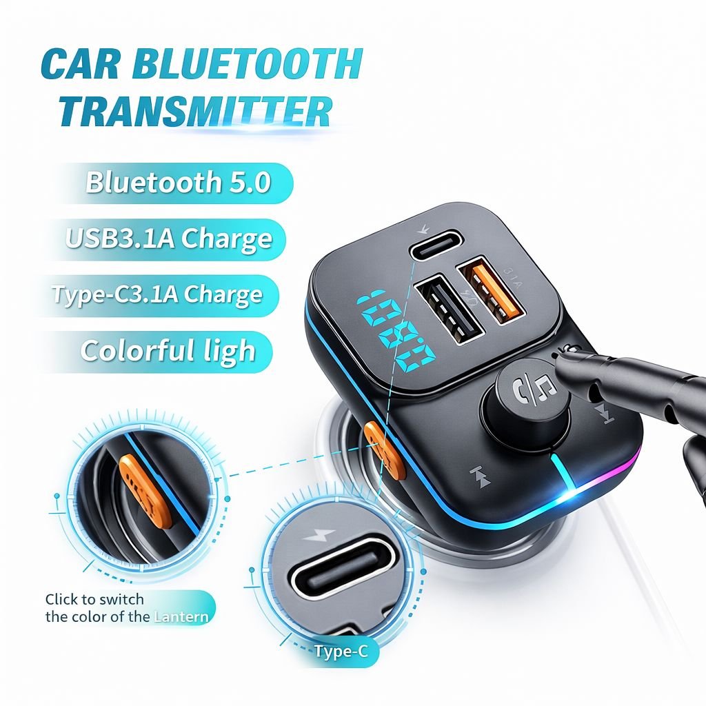 Transmetteur Bluetooth FM voiture avec chargeur USB & USB-C – Image 3