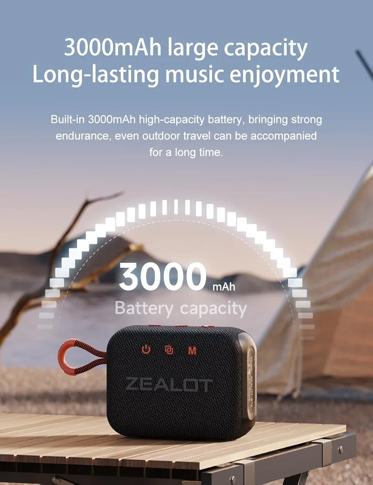 Zealot S75 Beach Speaker IPX6 Waterproof & Sandproof Portable Bluetooth 5.2 Speaker, 3000mah, 16W, 8H Playtime, Black – Image 3