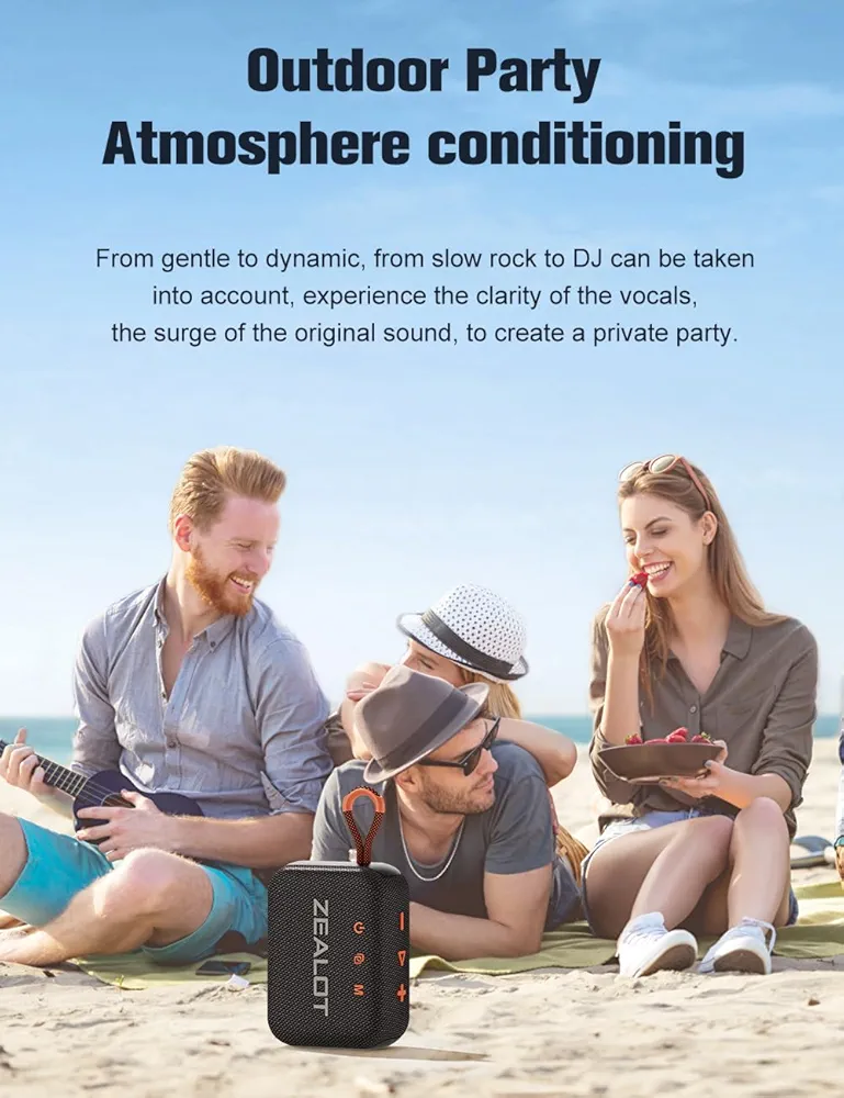 Zealot S75 Beach Speaker IPX6 Waterproof & Sandproof Portable Bluetooth 5.2 Speaker, 3000mah, 16W, 8H Playtime, Black – Image 5
