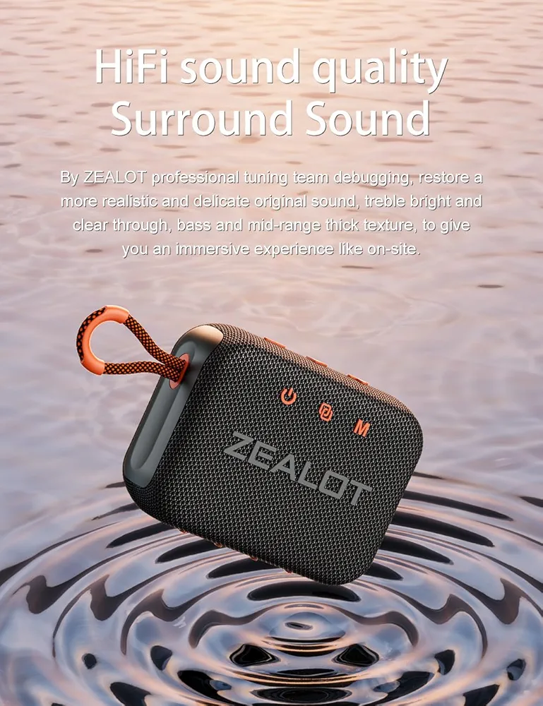 Zealot S75 Beach Speaker IPX6 Waterproof & Sandproof Portable Bluetooth 5.2 Speaker, 3000mah, 16W, 8H Playtime, Black – Image 6