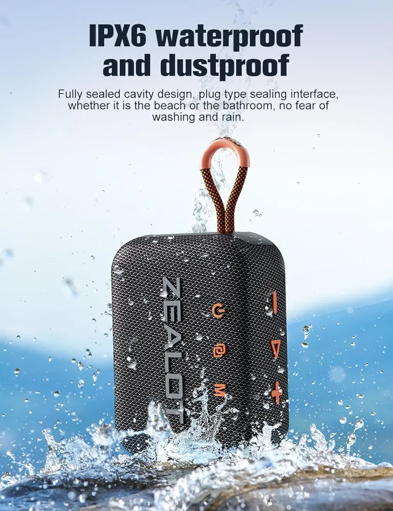 Zealot S75 Beach Speaker IPX6 Waterproof & Sandproof Portable Bluetooth 5.2 Speaker, 3000mah, 16W, 8H Playtime, Black – Image 7