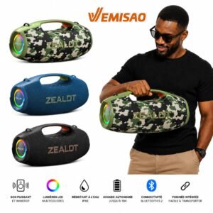 ZEALOT S86 Enceinte Bluetooth Portable Sans Fil 80W RGB Super Bass TWS – Batterie 16000mAh