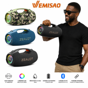 ZEALOT S86 Enceinte Bluetooth Portable Sans Fil 80W RGB Super Bass TWS – Batterie 16000mAh