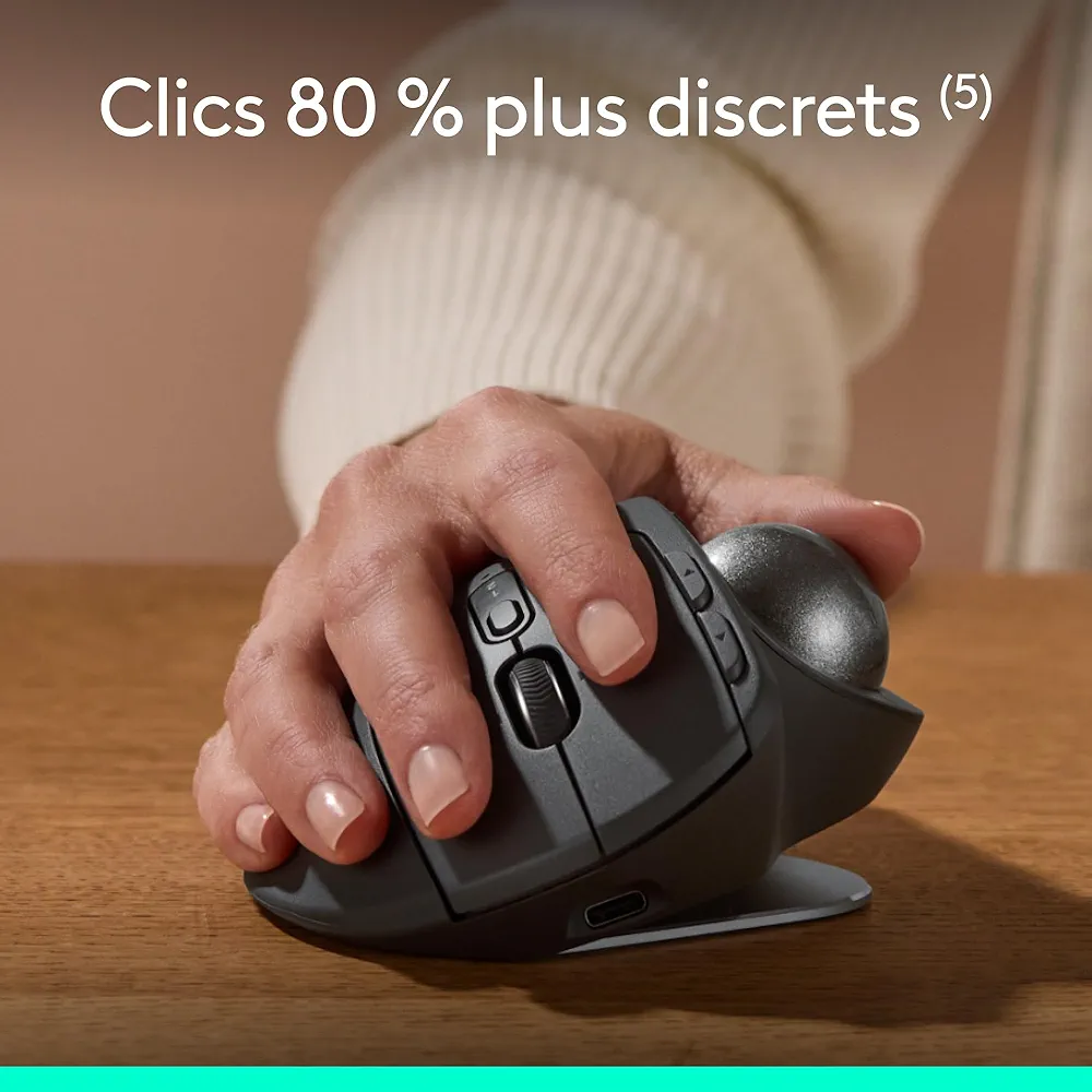 Logitech MX Ergo S souris trackball sans fil avancée, souris ergonomique sans fil rechargeable USB-C avec Bluetooth et dongle chiffré, 6 boutons programmables – Image 7