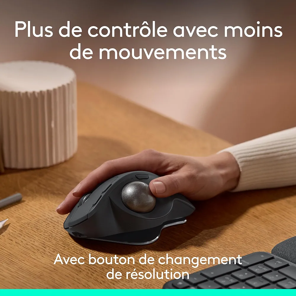 Logitech MX Ergo S souris trackball sans fil avancée, souris ergonomique sans fil rechargeable USB-C avec Bluetooth et dongle chiffré, 6 boutons programmables – Image 3