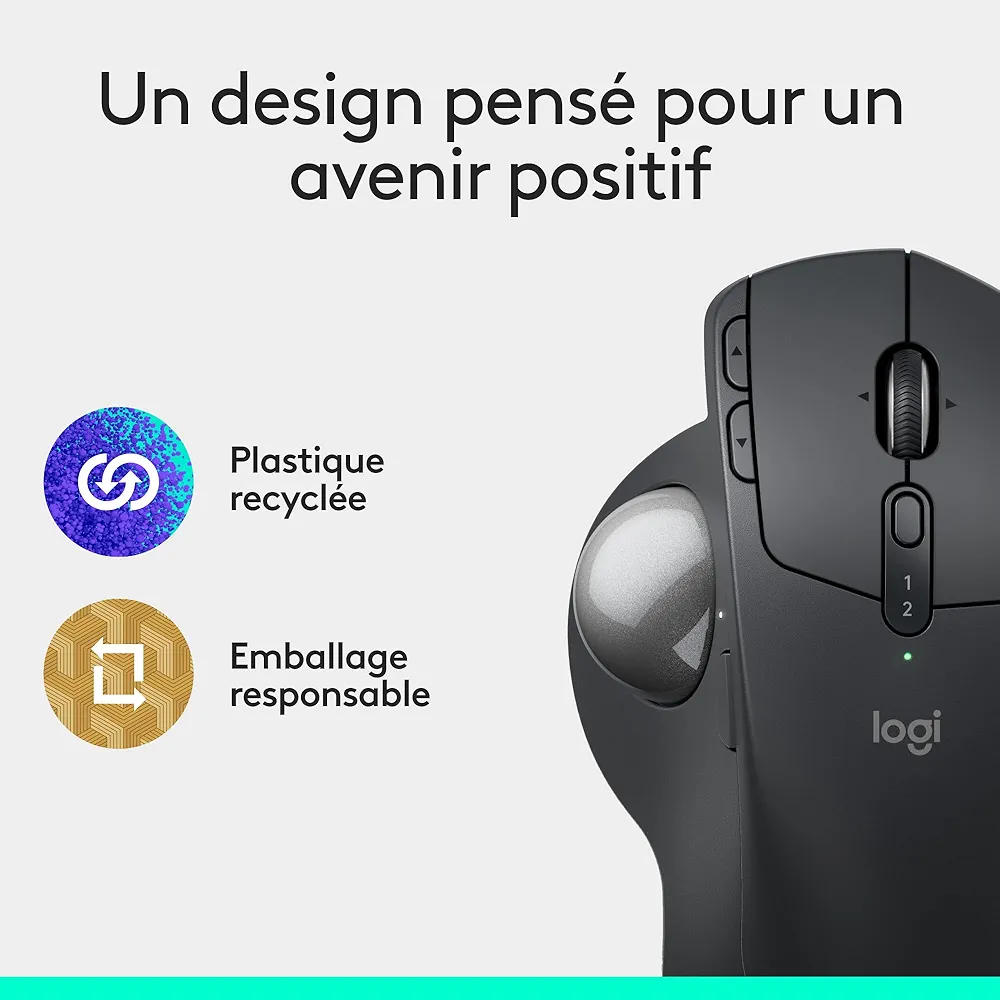 Logitech MX Ergo S souris trackball sans fil avancée, souris ergonomique sans fil rechargeable USB-C avec Bluetooth et dongle chiffré, 6 boutons programmables – Image 5