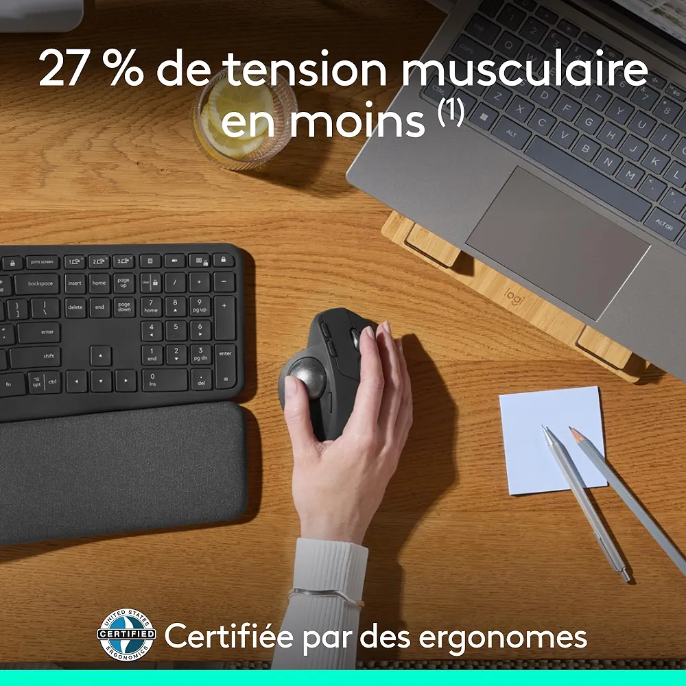 Logitech MX Ergo S souris trackball sans fil avancée, souris ergonomique sans fil rechargeable USB-C avec Bluetooth et dongle chiffré, 6 boutons programmables – Image 8