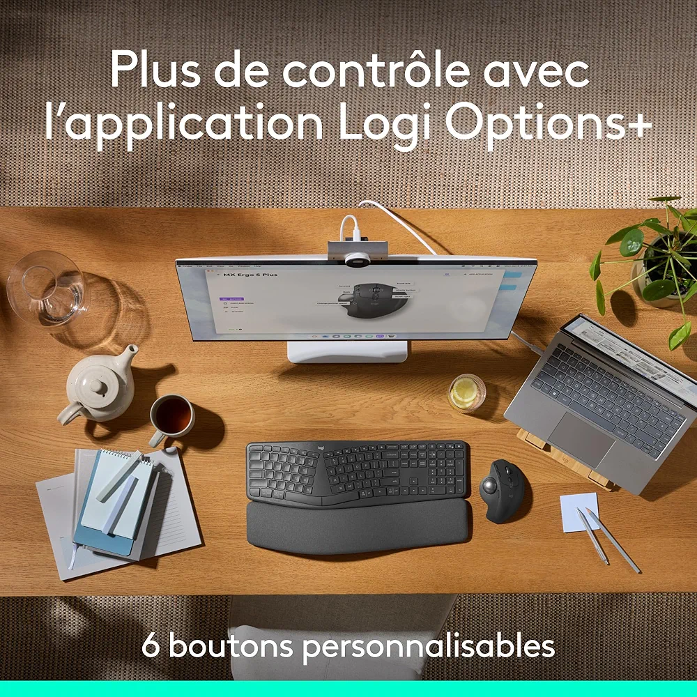 Logitech MX Ergo S souris trackball sans fil avancée, souris ergonomique sans fil rechargeable USB-C avec Bluetooth et dongle chiffré, 6 boutons programmables – Image 9