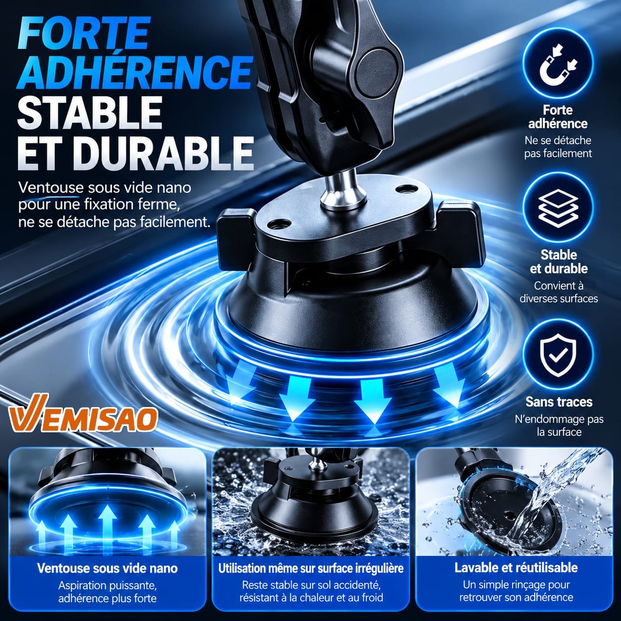 Support Téléphone Voiture Renforcé Multi-Articulé 360° à Ventouse Haute Adhérence – Image 15