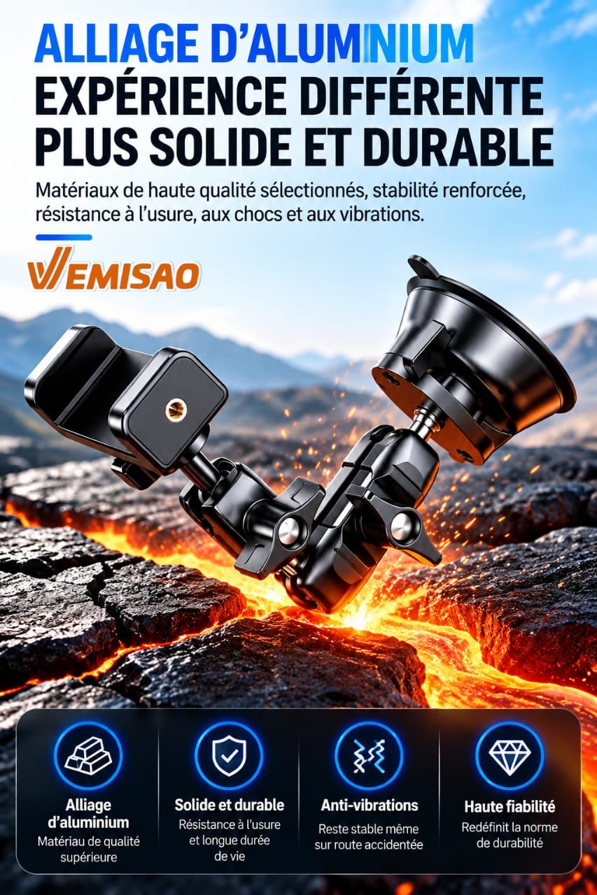 Support Téléphone Voiture Renforcé Multi-Articulé 360° à Ventouse Haute Adhérence – Image 20