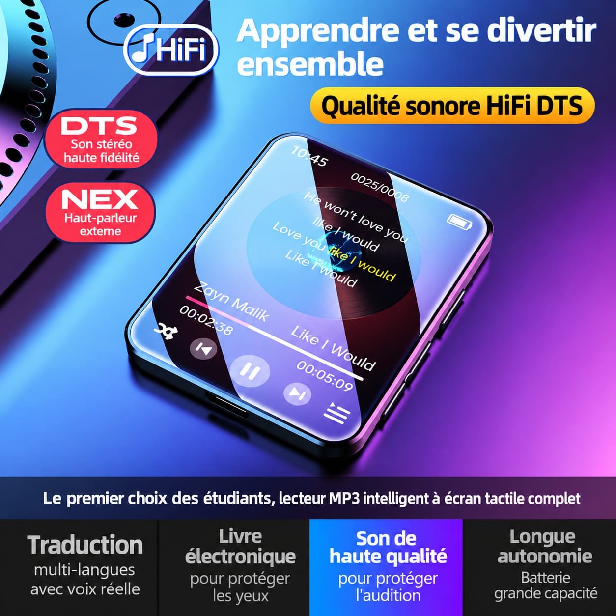 Lecteur Multimédia Portable MP3/MP4 Meibo A8 – Écran Tactile, Bluetooth & Haut-parleur – Image 3