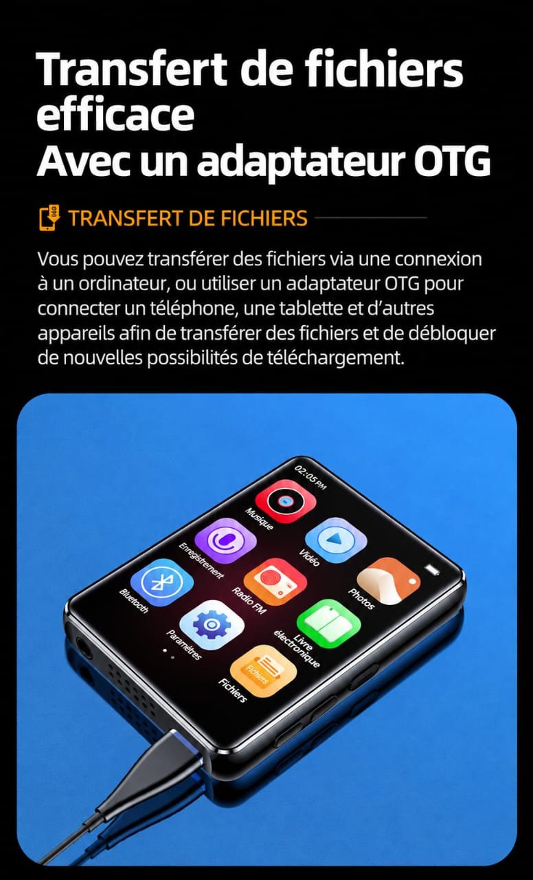 Lecteur Multimédia Portable MP3/MP4 Meibo A8 – Écran Tactile, Bluetooth & Haut-parleur – Image 5