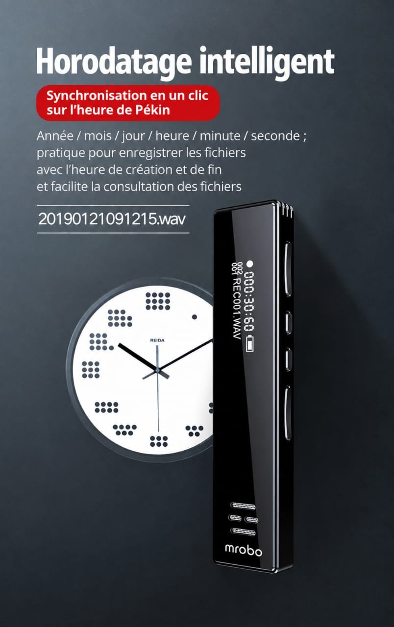 Enregistreur Vocal Numérique Mrobo A10 – Réduction de Bruit, Écran IPS & MP3 – Image 2