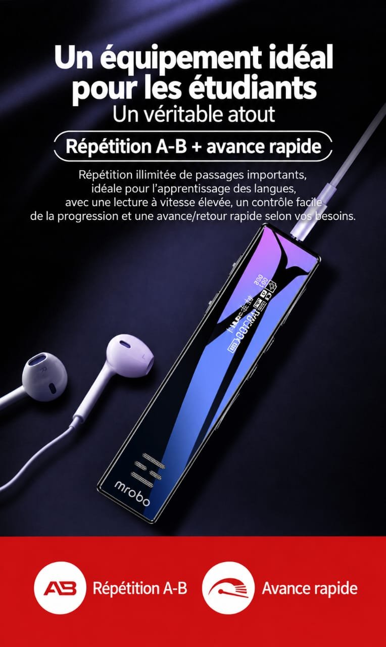 Enregistreur Vocal Numérique Mrobo A10 – Réduction de Bruit, Écran IPS & MP3 – Image 4