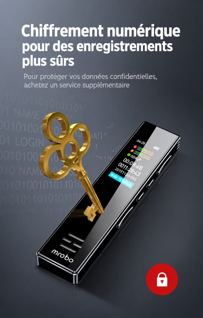 Enregistreur Vocal Numérique Mrobo A10 – Réduction de Bruit, Écran IPS & MP3 – Image 5