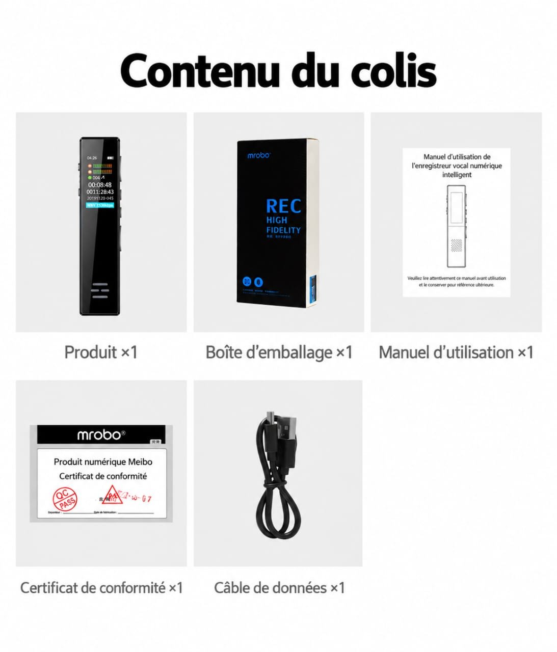 Enregistreur Vocal Numérique Mrobo A10 – Réduction de Bruit, Écran IPS & MP3 – Image 8