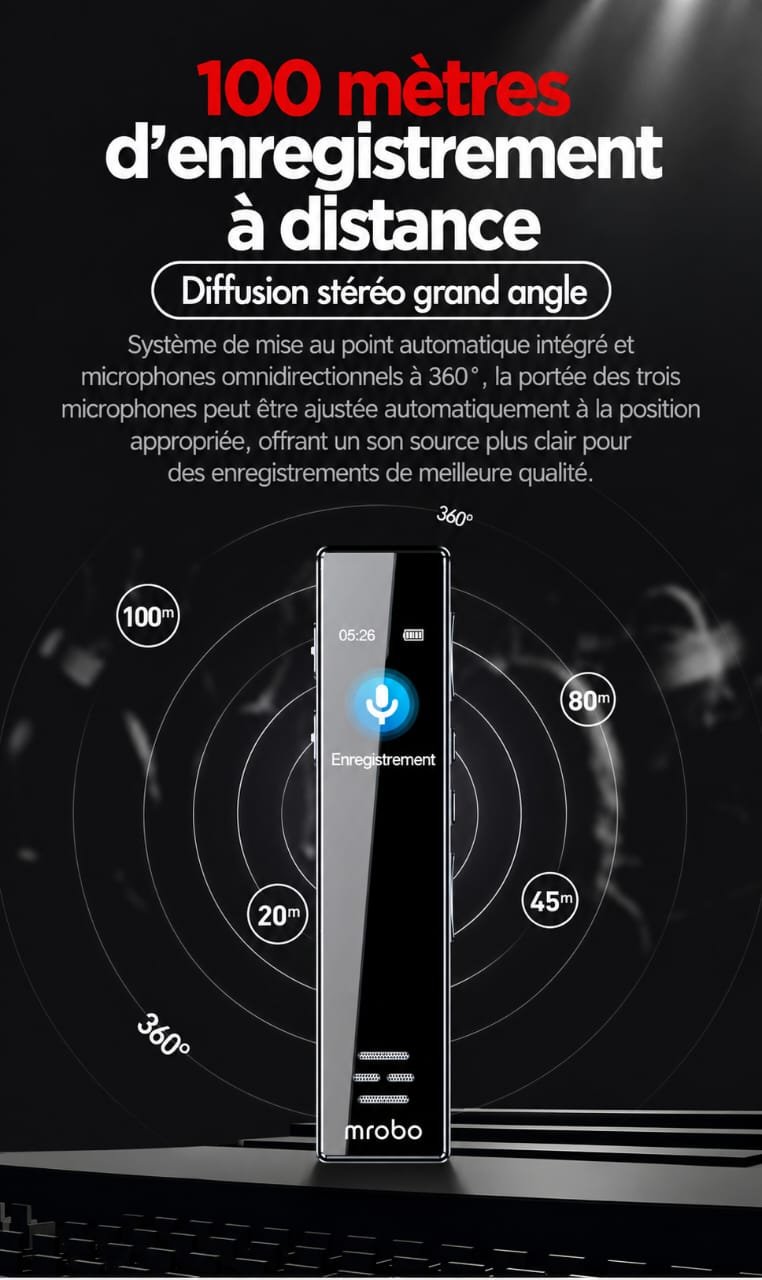 Enregistreur Vocal Numérique Mrobo A10 – Réduction de Bruit, Écran IPS & MP3 – Image 9