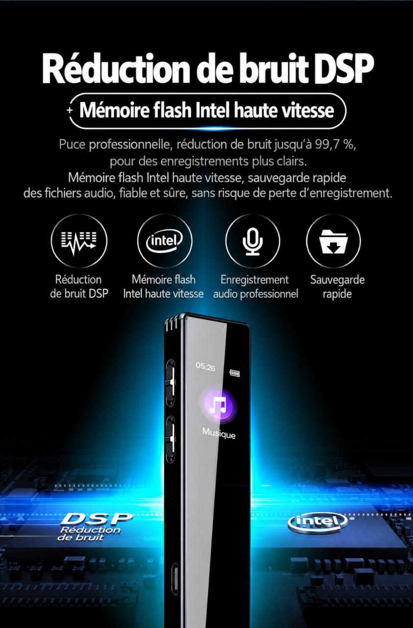 Enregistreur Vocal Numérique Mrobo A10 – Réduction de Bruit, Écran IPS & MP3 – Image 14
